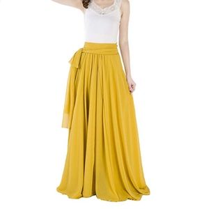 Chiffon Mustard Yellow Maxi Skirt